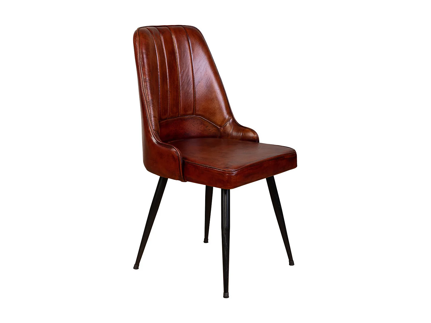 Cadeira estofada em pele castanha 51x58x91