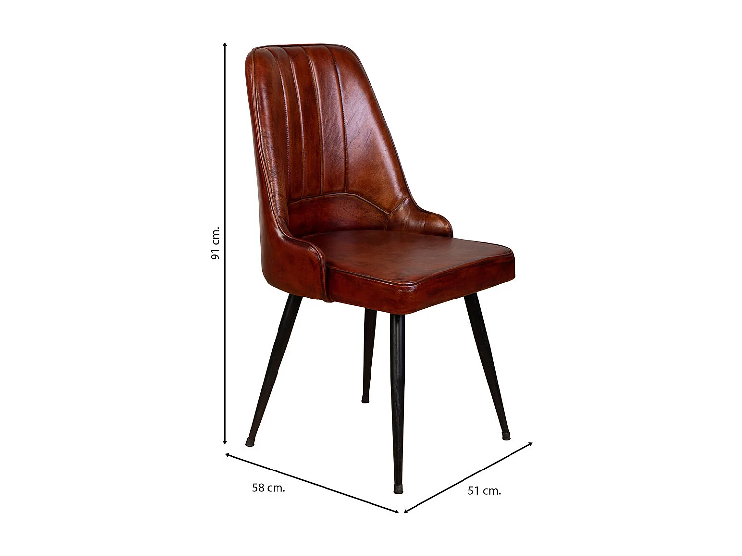 Cadeira estofada em pele castanha 51x58x91