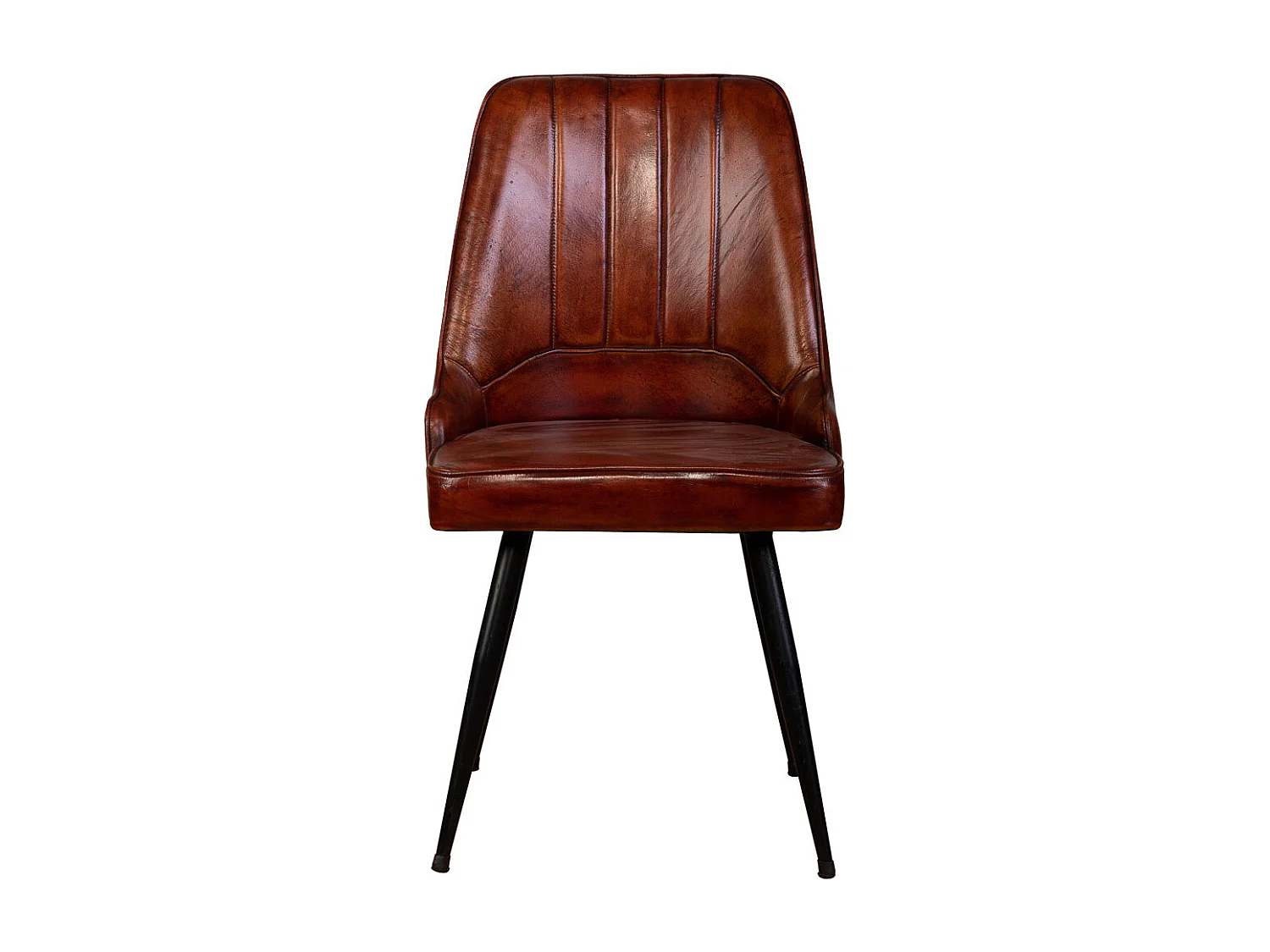 Cadeira estofada em pele castanha 51x58x91