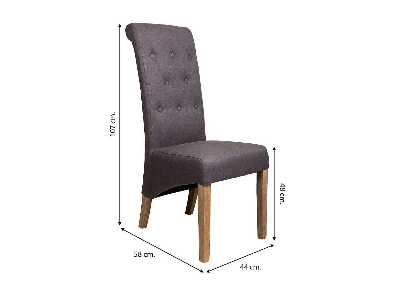 Cadeira madeira estofada cinza 44x58x48/107
