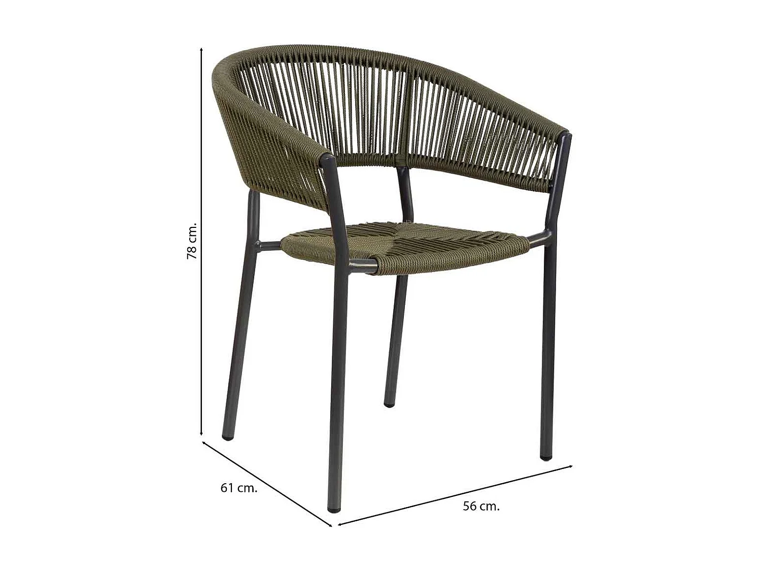 Silla de ratan sintético verde 56x61x78