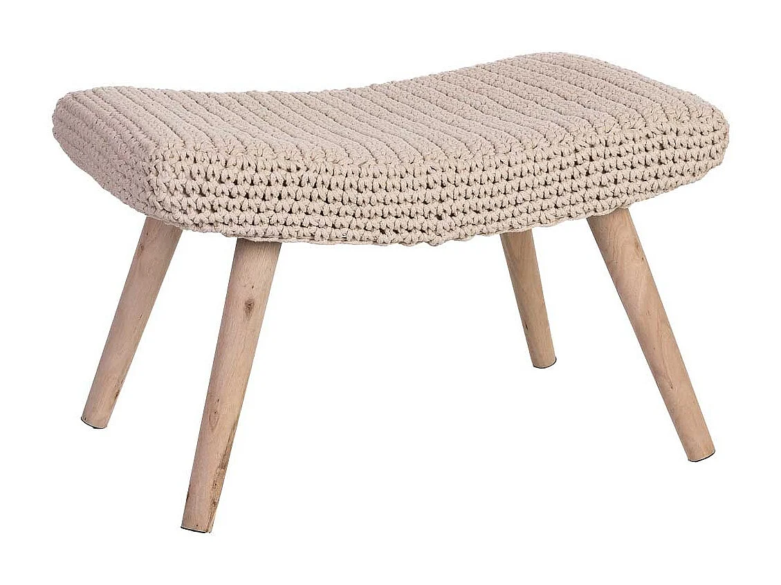 Banc en bois et coton tressé beige 67x30x43h cm