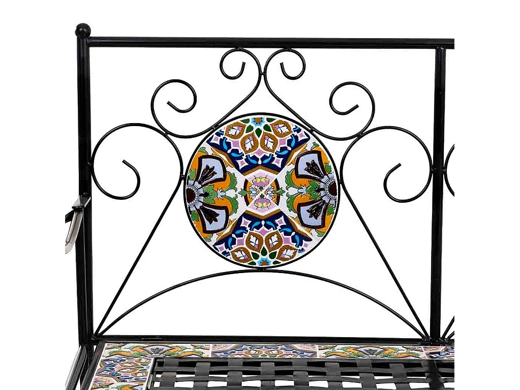 Banc en mosaïque noire et fer forgé 110x50x88h cm