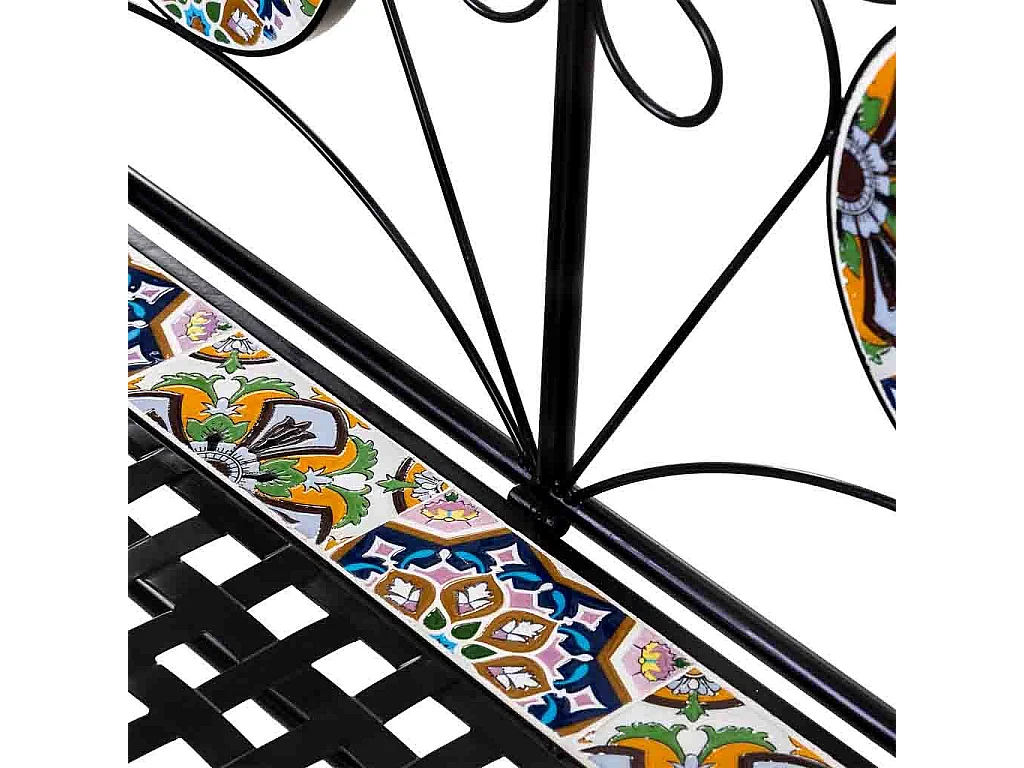 Banco em mosaico preto e ferro forjado 110x50x88h cm