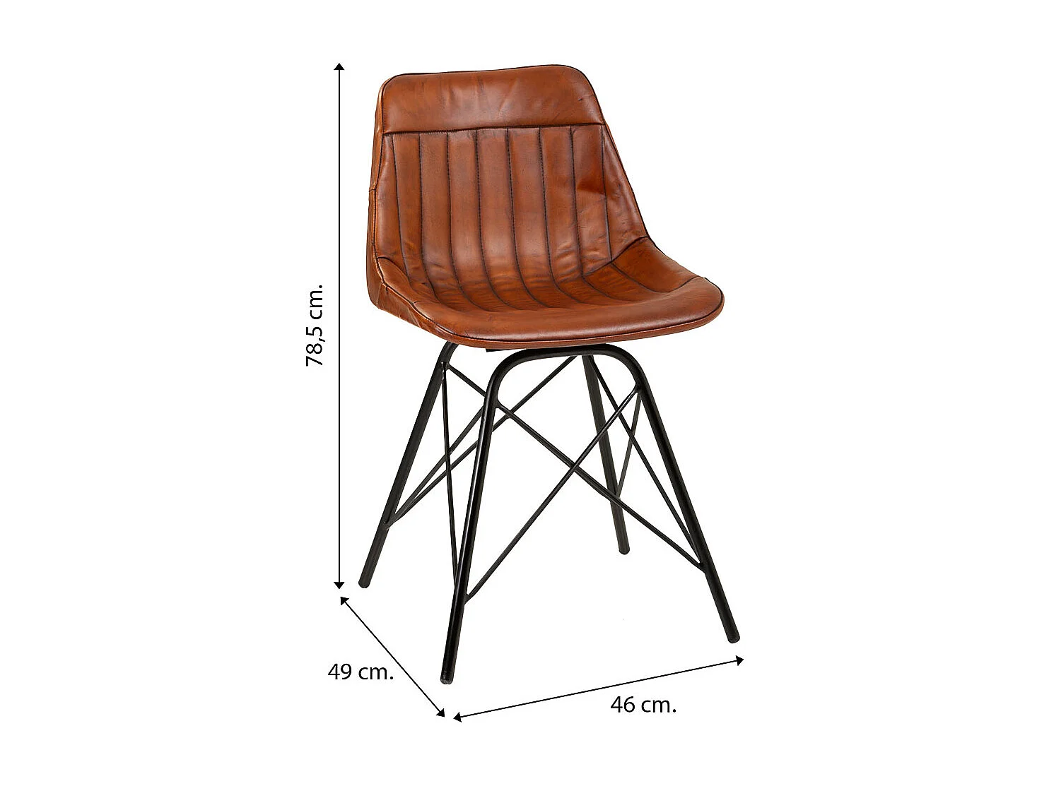 Sedia in metallo e pelle marrone 46x49x78,5h