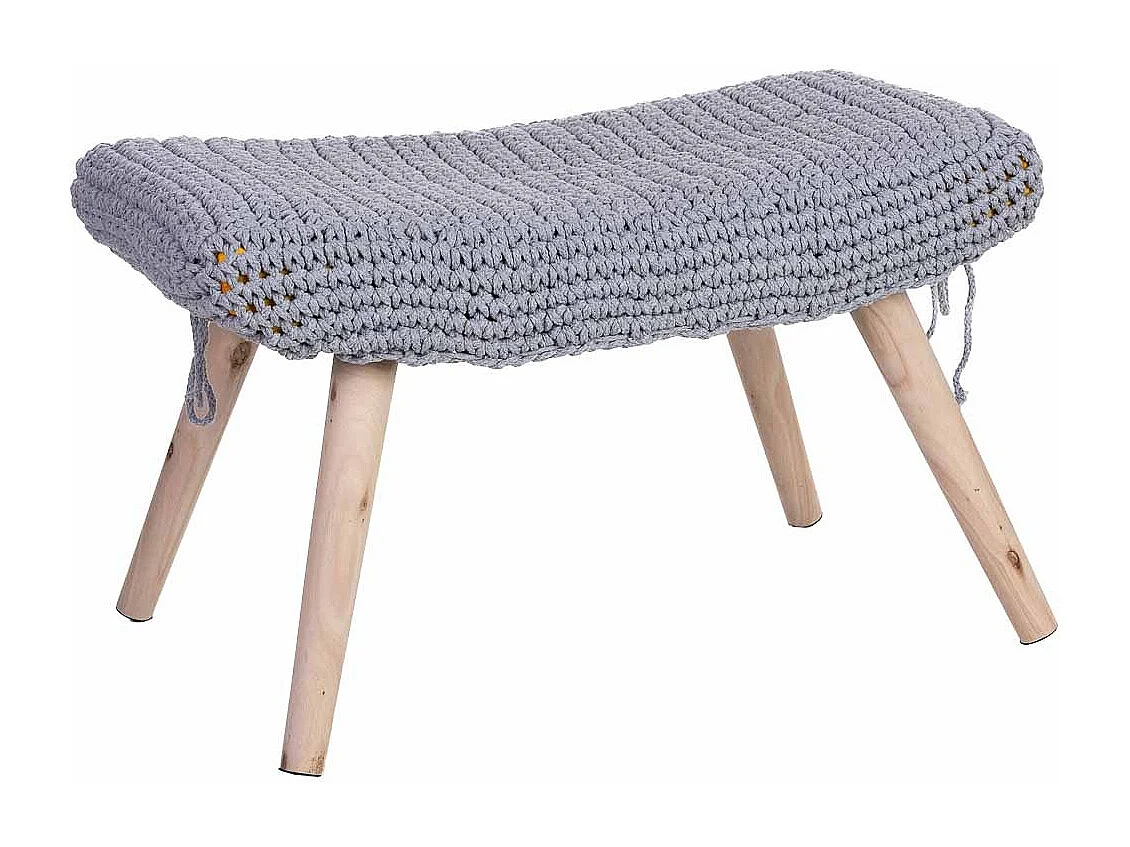Banc en bois et coton tressé gris 67x30x43h cm