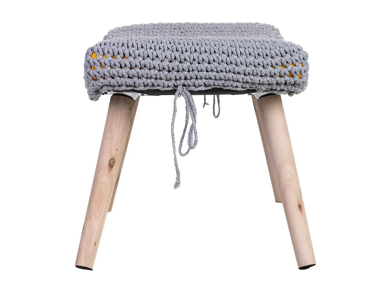 Banc en bois et coton tressé gris 67x30x43h cm