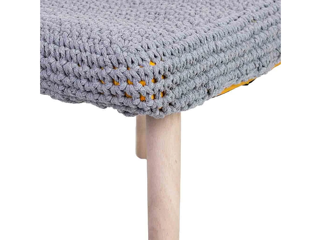 Banc en bois et coton tressé gris 67x30x43h cm