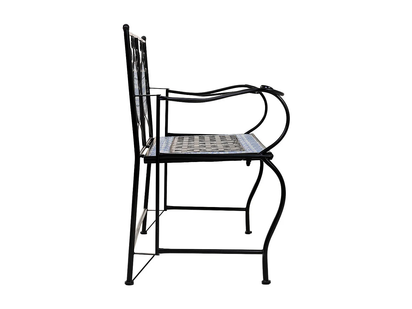 Banc en mosaïque noire et fer forgé 110x50x88h cm