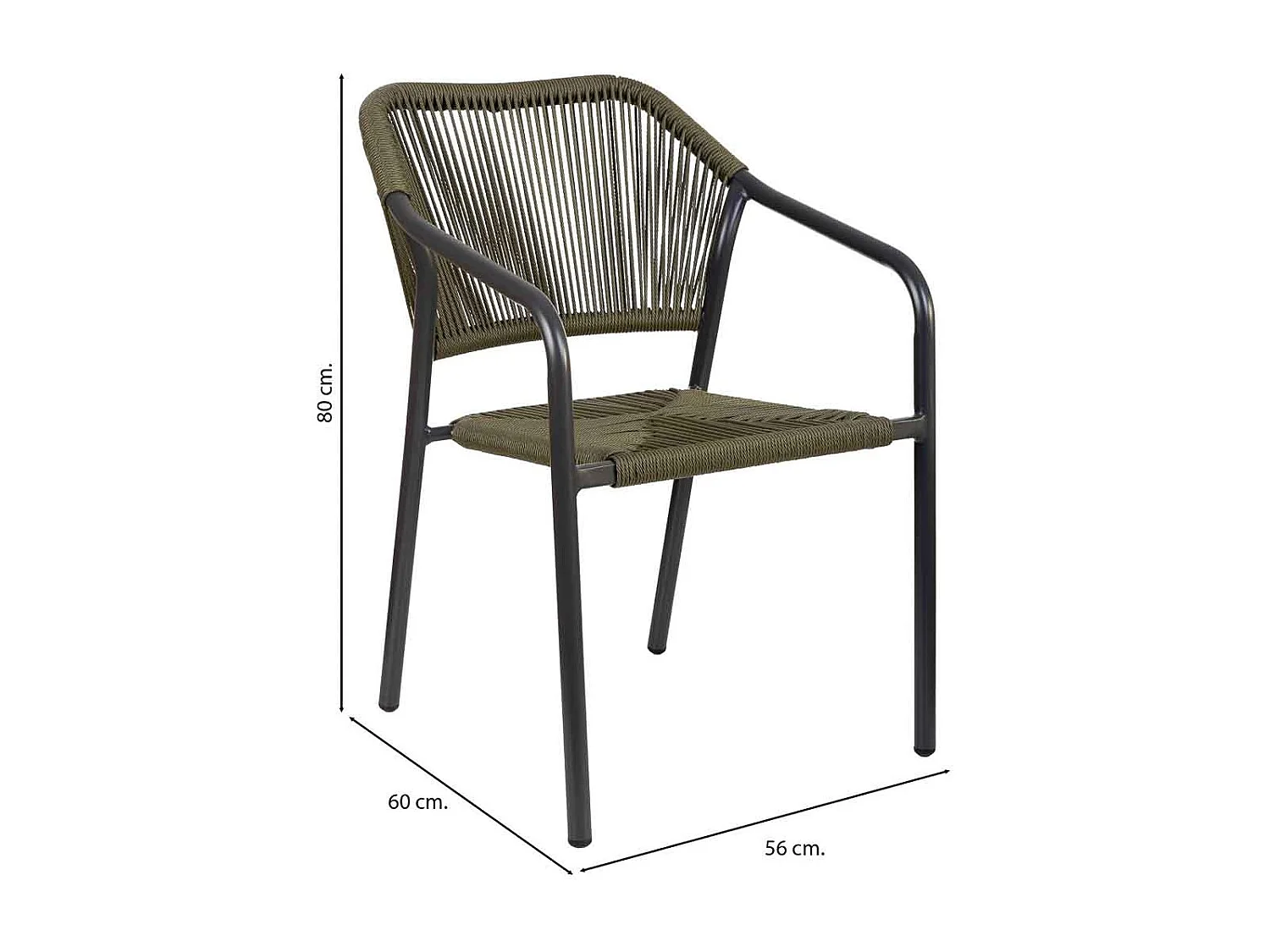 Silla de ratan sintético verde 56x60x80