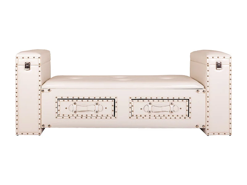 Weiße Kunstlederbank130x40x52h cm