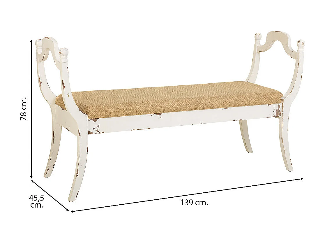 Banc en bois tapissé blanc 139x45.5x78