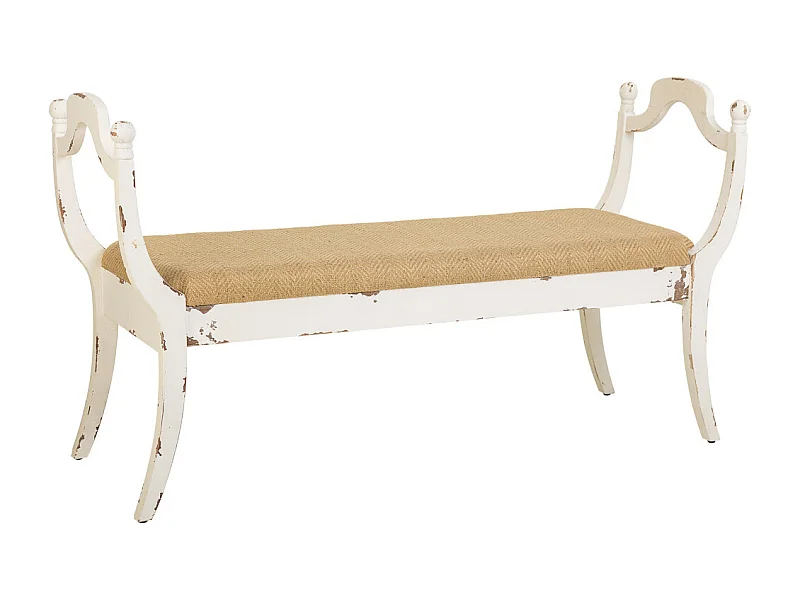 Weiß gepolsterte Holzbank 139x45,5x78h cm