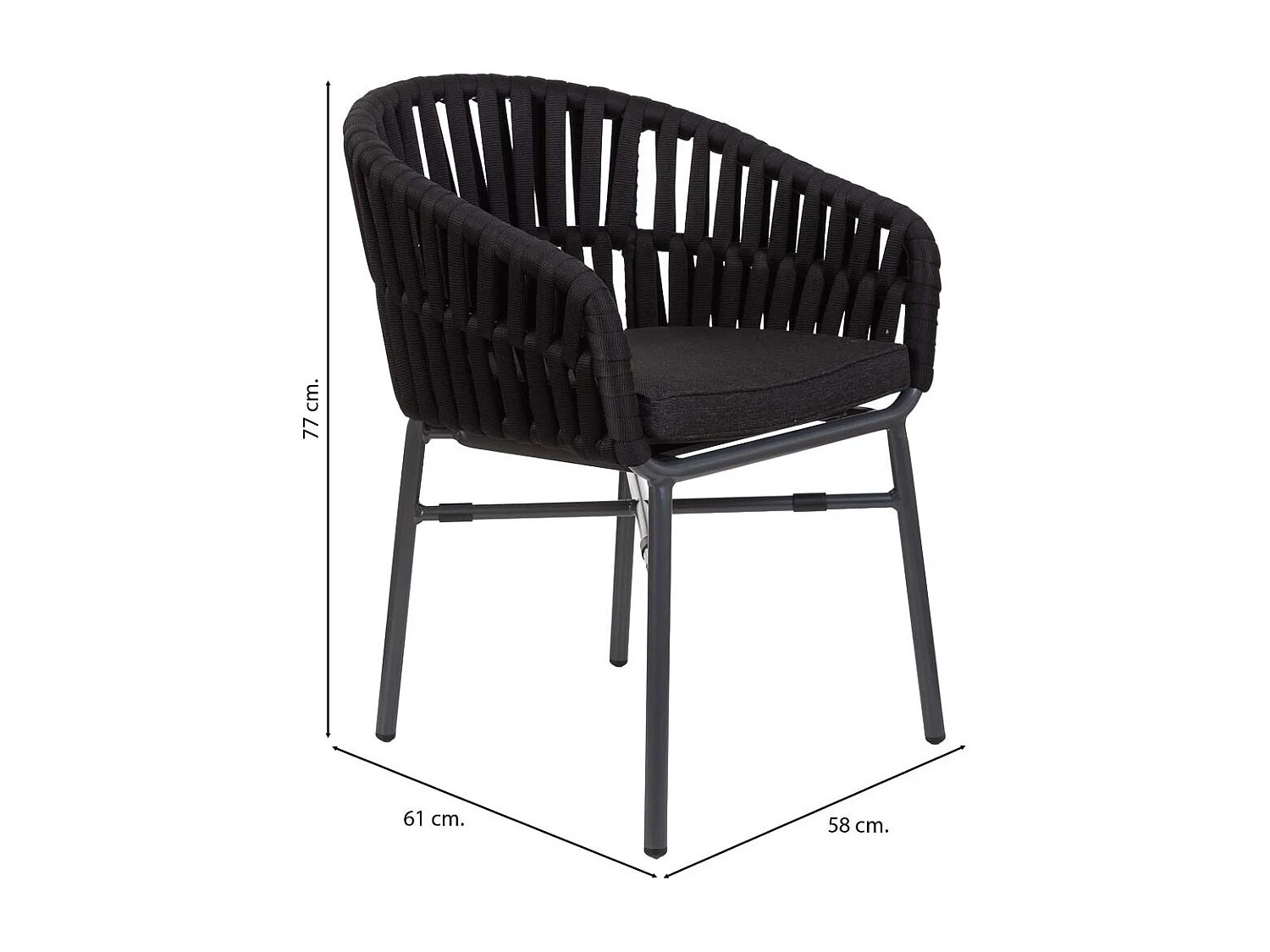 Silla de aluminio con cuerda negro 58x61x77