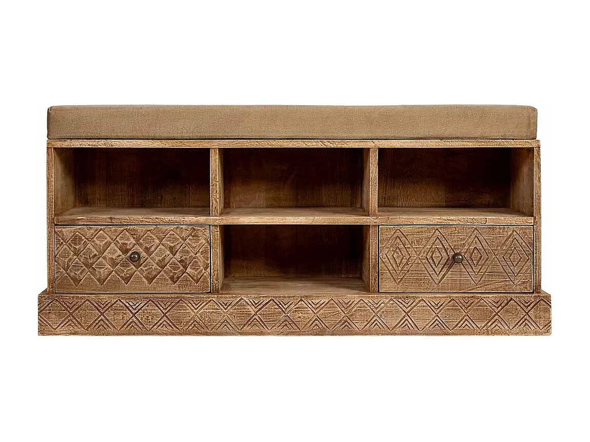 Banco em madeira com 3 prateleiras e 2 gavetas, castanho, 104x33x48h cm