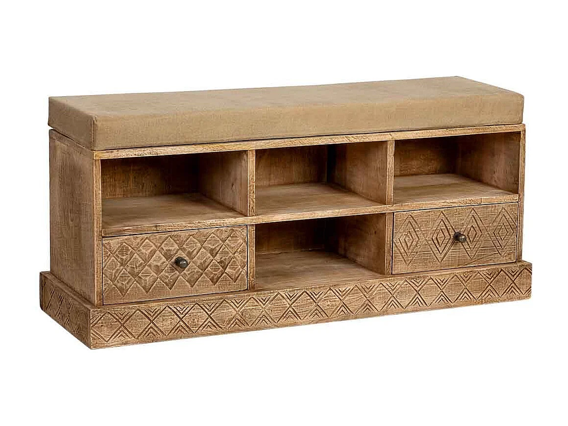 Banco em madeira com 3 prateleiras e 2 gavetas, castanho, 104x33x48h cm