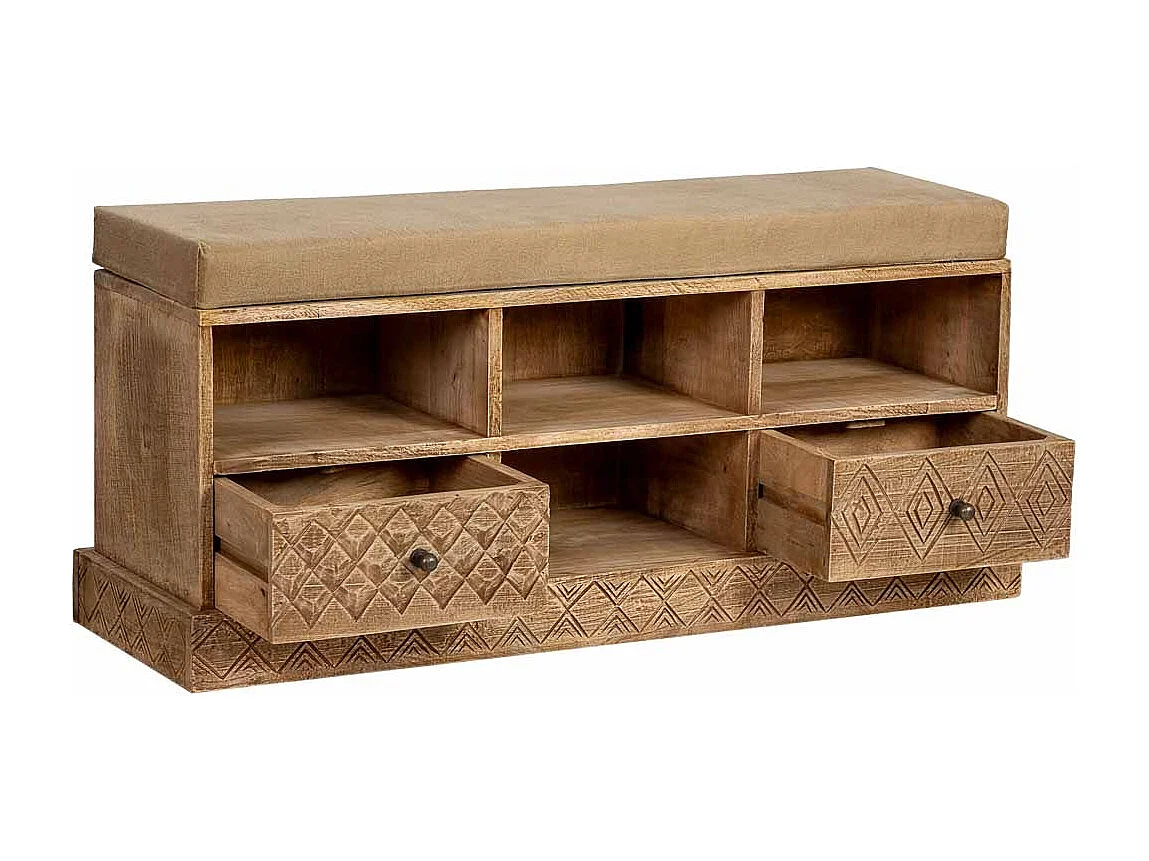 Banco em madeira com 3 prateleiras e 2 gavetas, castanho, 104x33x48h cm