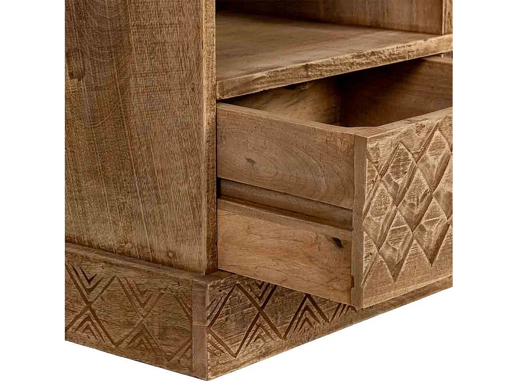 Banco em madeira com 3 prateleiras e 2 gavetas, castanho, 104x33x48h cm