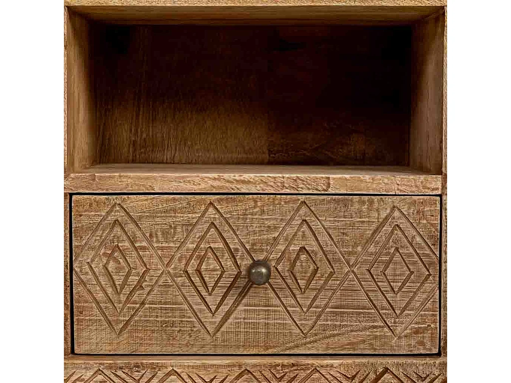 Banco em madeira com 3 prateleiras e 2 gavetas, castanho, 104x33x48h cm