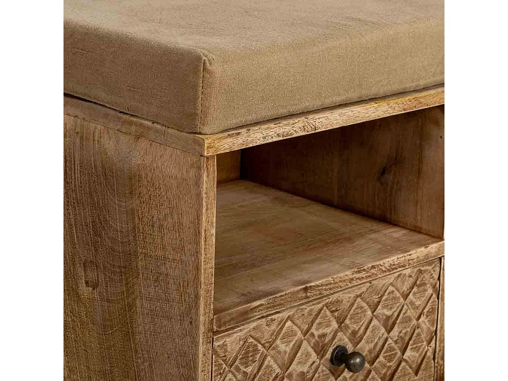 Banco em madeira com 3 prateleiras e 2 gavetas, castanho, 104x33x48h cm