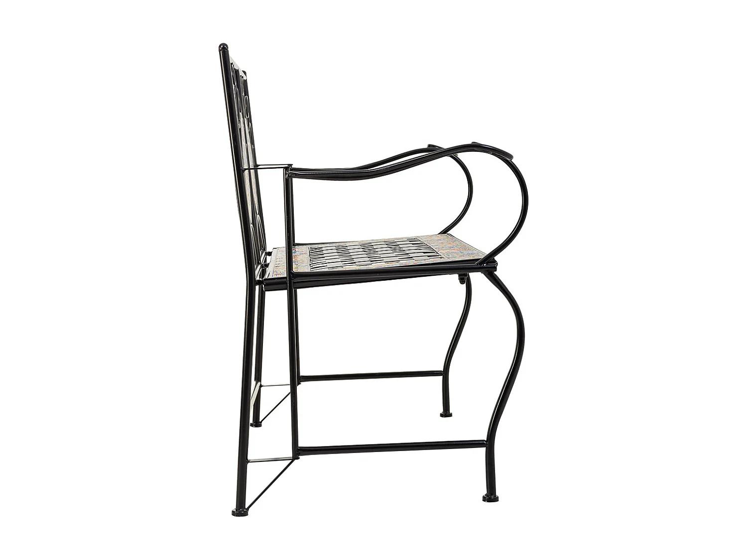 Bank aus schwarzem Mosaik und Schmiedeeisen, 110x50x88h cm