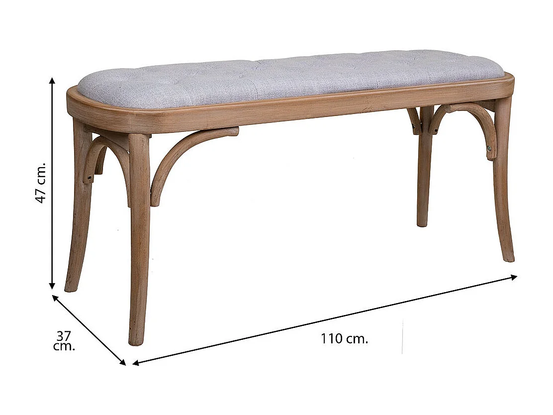 Banc en bois tapissé gris 110x37x47