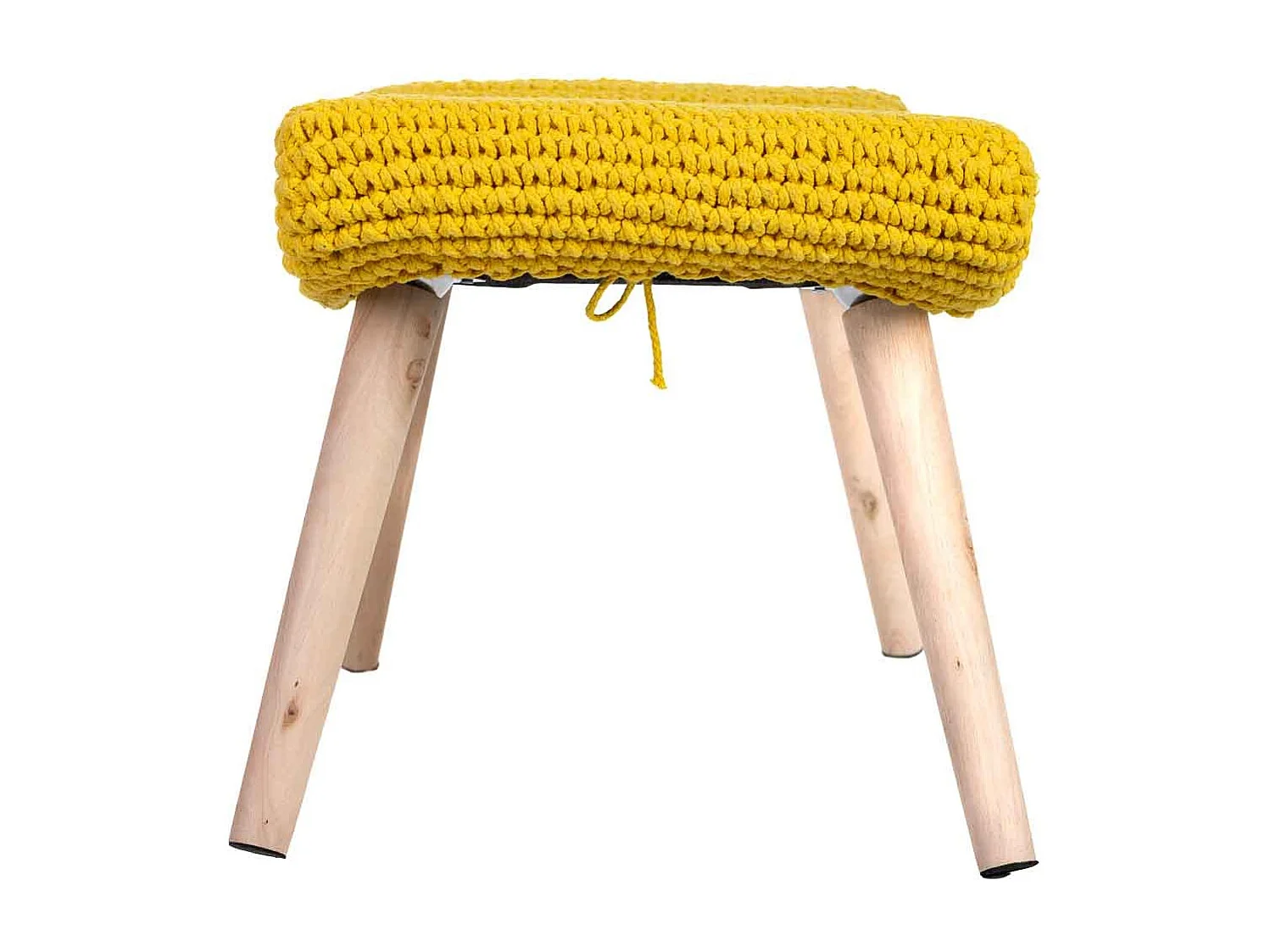 Tabouret en bois et coton tressé jaune 67x30x43h cm