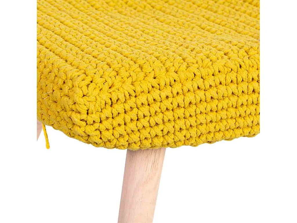Tabouret en bois et coton tressé jaune 67x30x43h cm