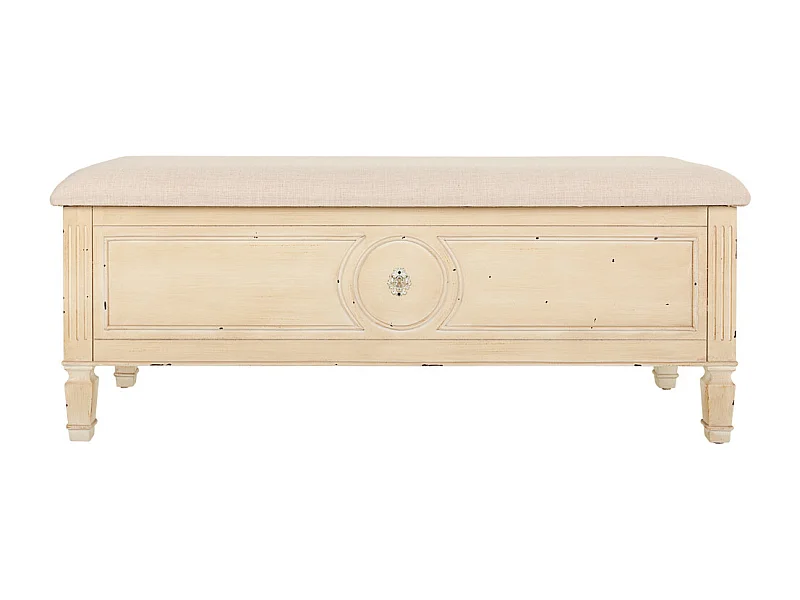 Beige gepolsterte Holzbank 120x43x48h cm