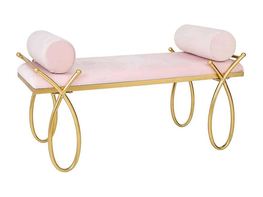 Banc en velours rose et métal doré 112,5x49x53
