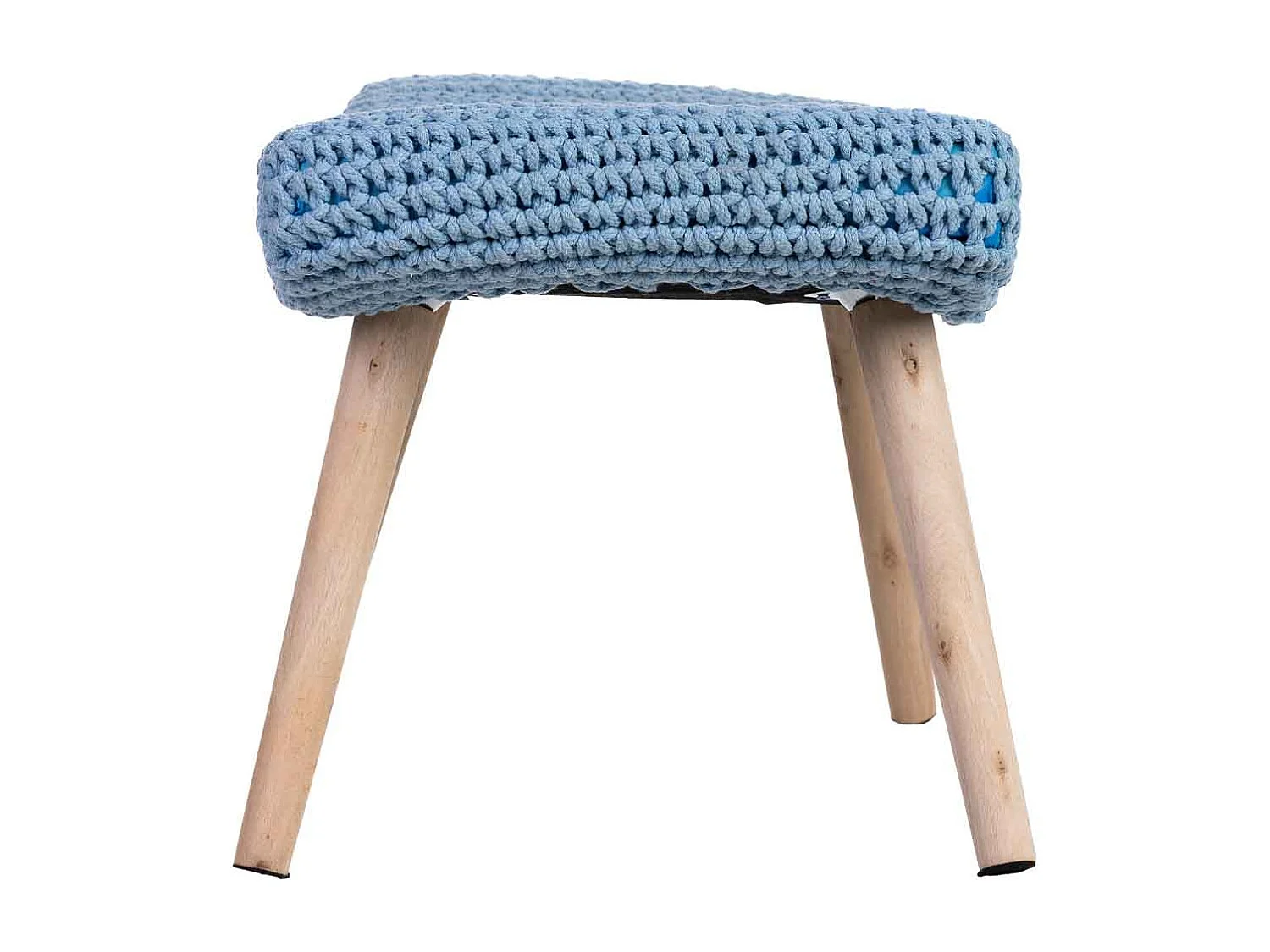 Tabouret en bois et coton tressé bleu 67x30x43h cm