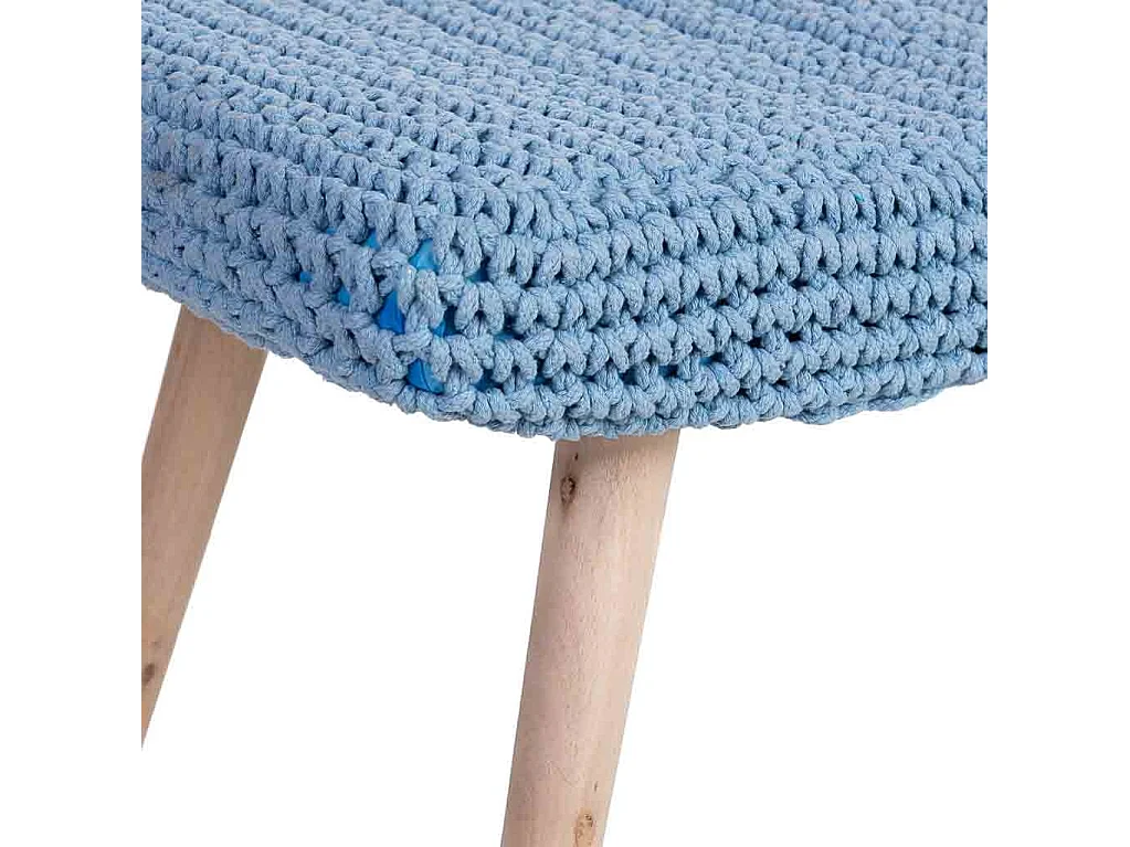 Tabouret en bois et coton tressé bleu 67x30x43h cm