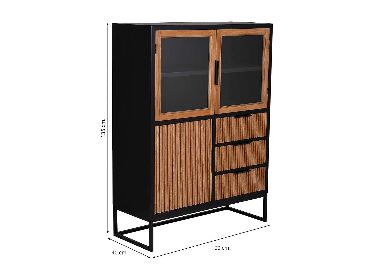 Vitrine mit 3 Türen und 3 Schubladen, Holz, 100x40x135h cm