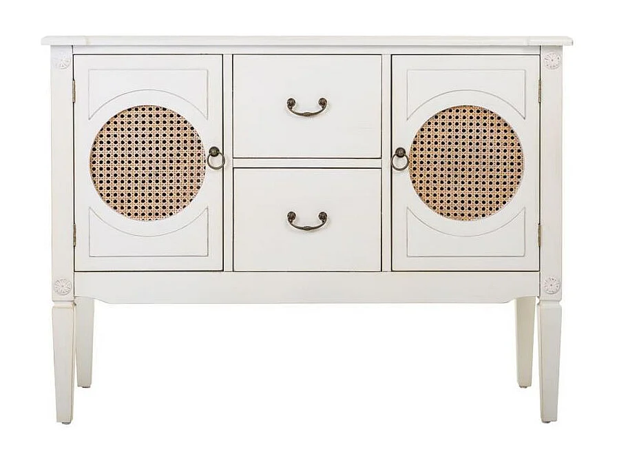 Houten halmeubel met twee lades en twee deuren met tralies.