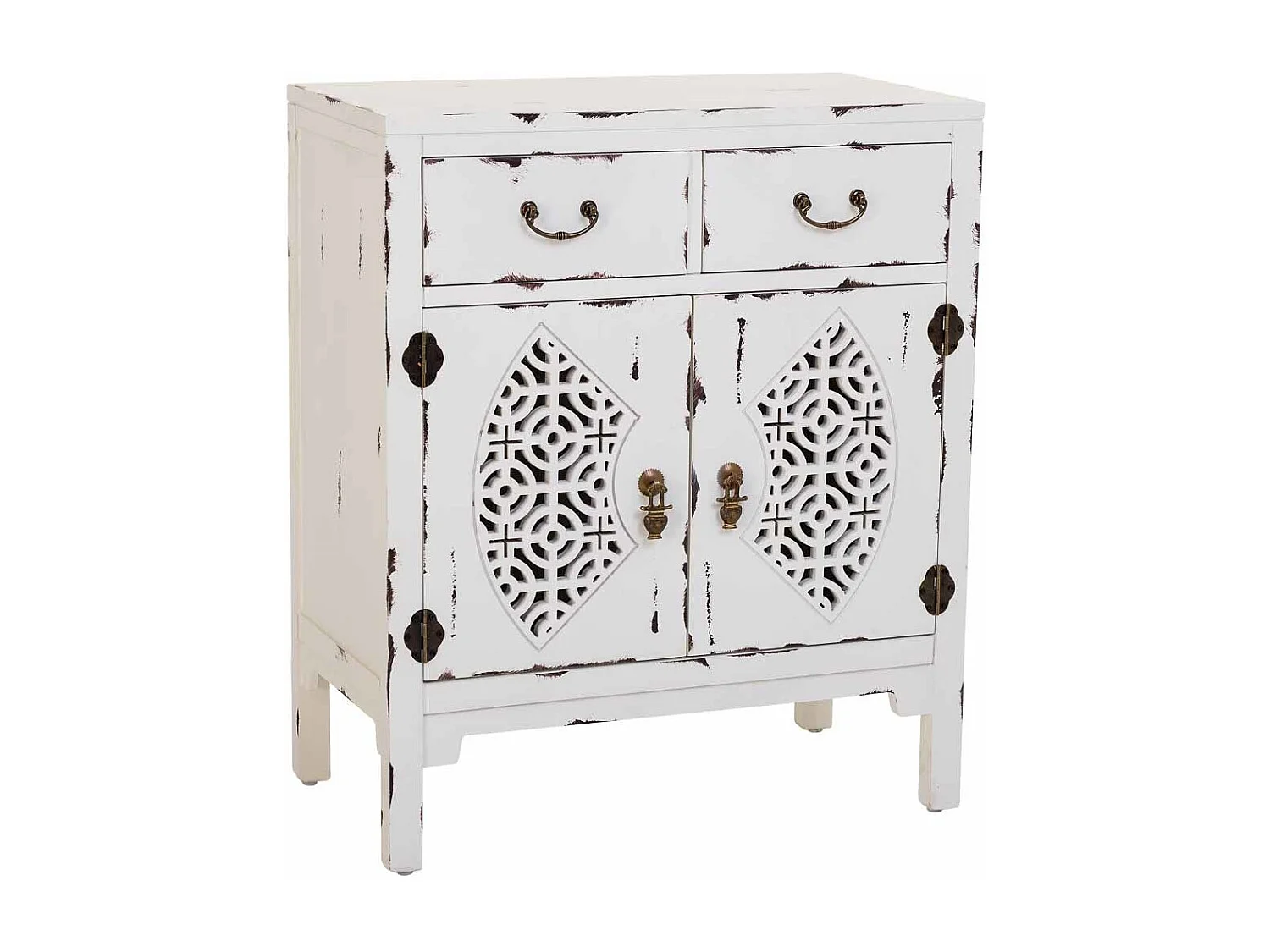 Houten haltafel met 2 lades en 2 witte deuren