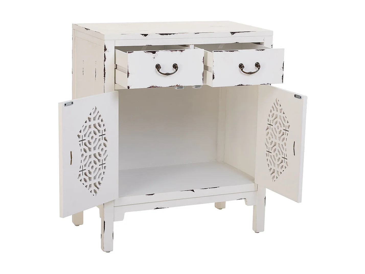 Houten haltafel met 2 lades en 2 witte deuren