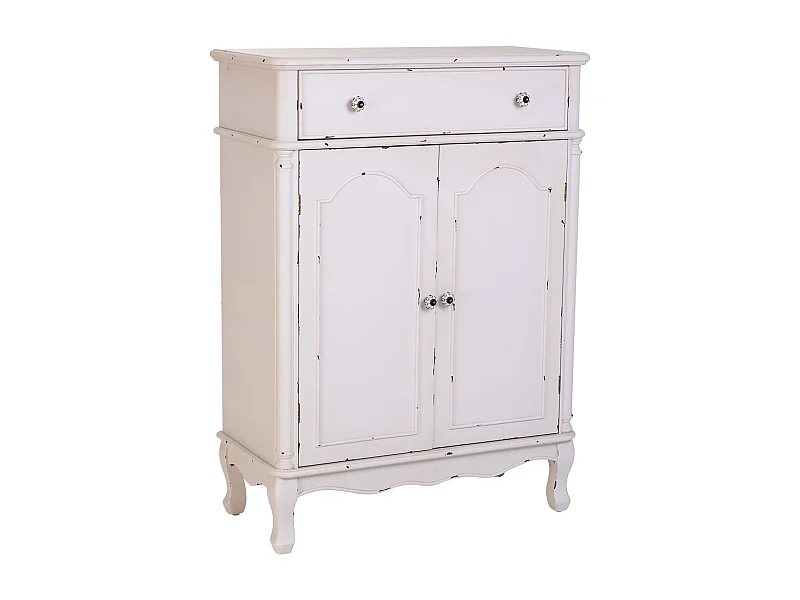 Recibidor de madera blanco envejecido de 2 cajones y 2 puertas
