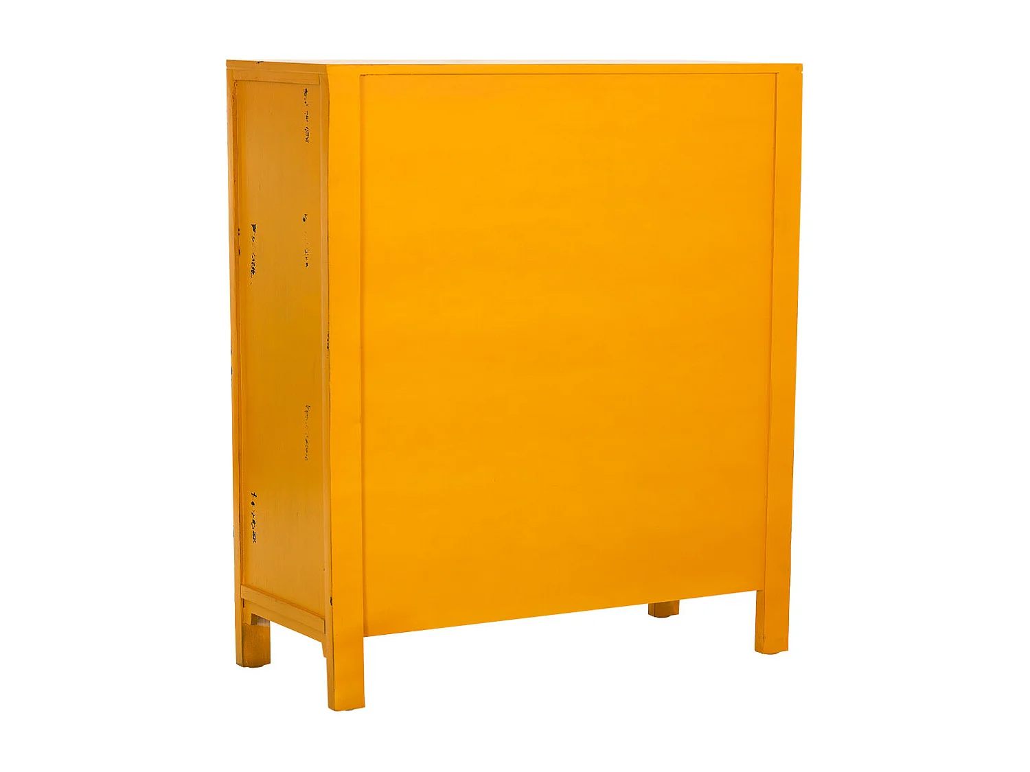 Houten haltafel met 2 lades en 2 deuren in geel