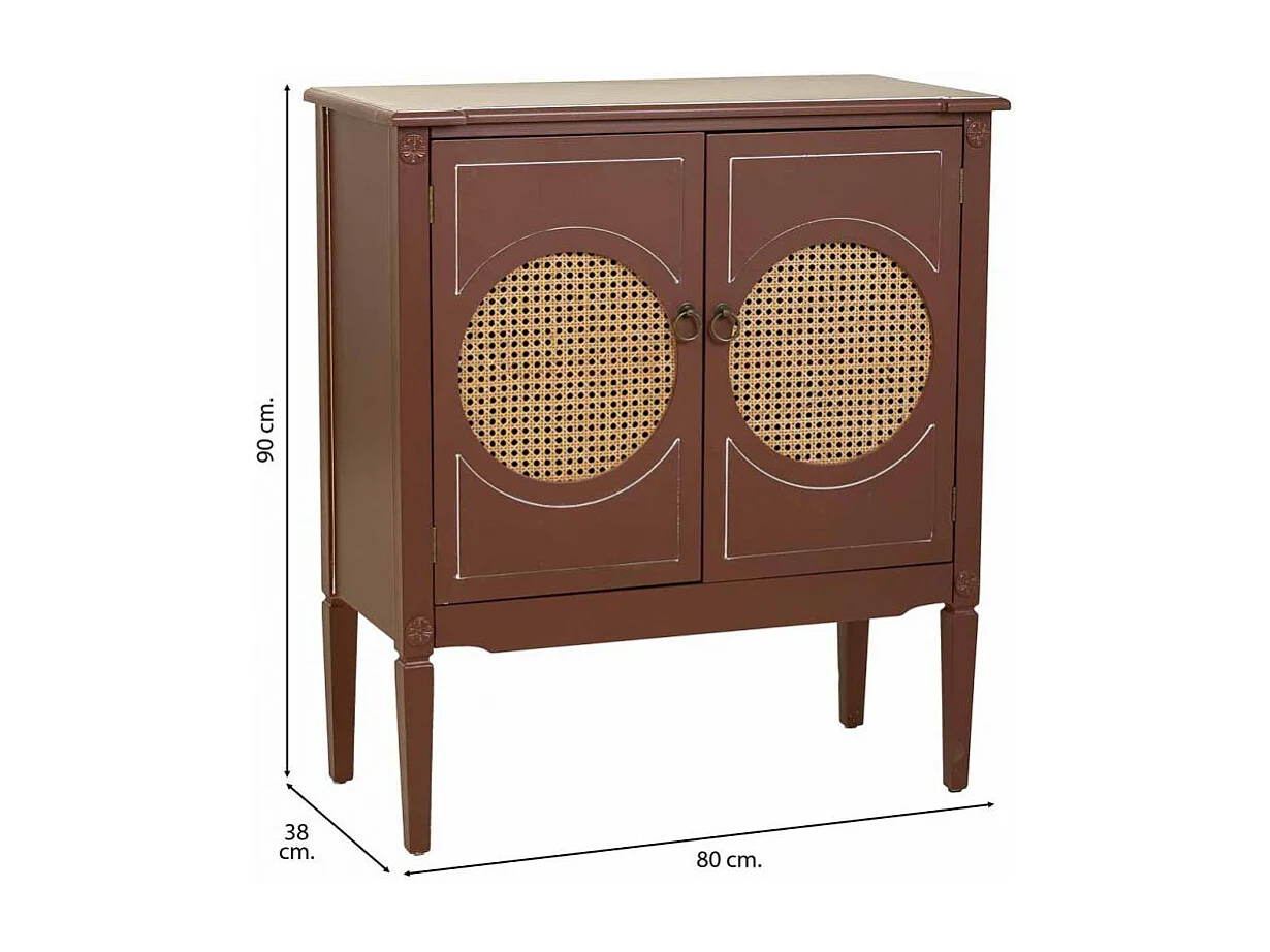 Tavolino da ingresso in legno e rattan con 2 ante marroni