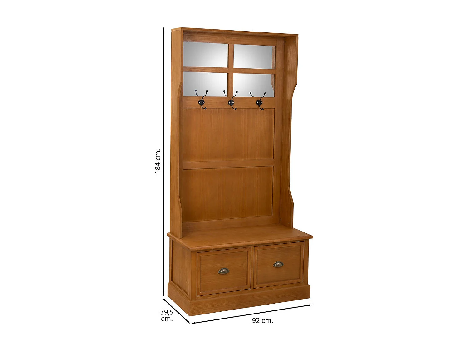 Cabide em madeira com banco castanho 92x39,5x184