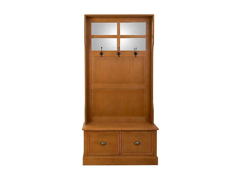 Garderobenständer aus Holz für die Halle mit brauner Bank 92x39,5x184