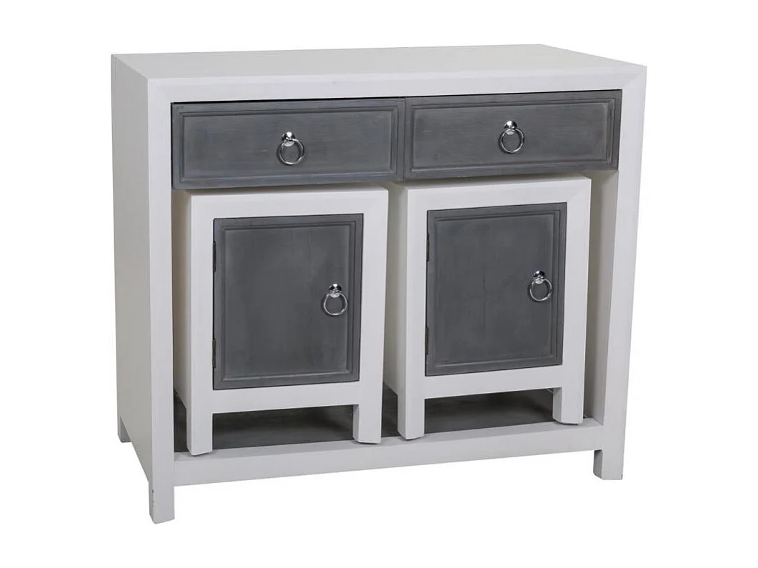 Tavolo da ingresso e due sgabelli in legno, laccati bianco e grigio, set da 3 pezzi