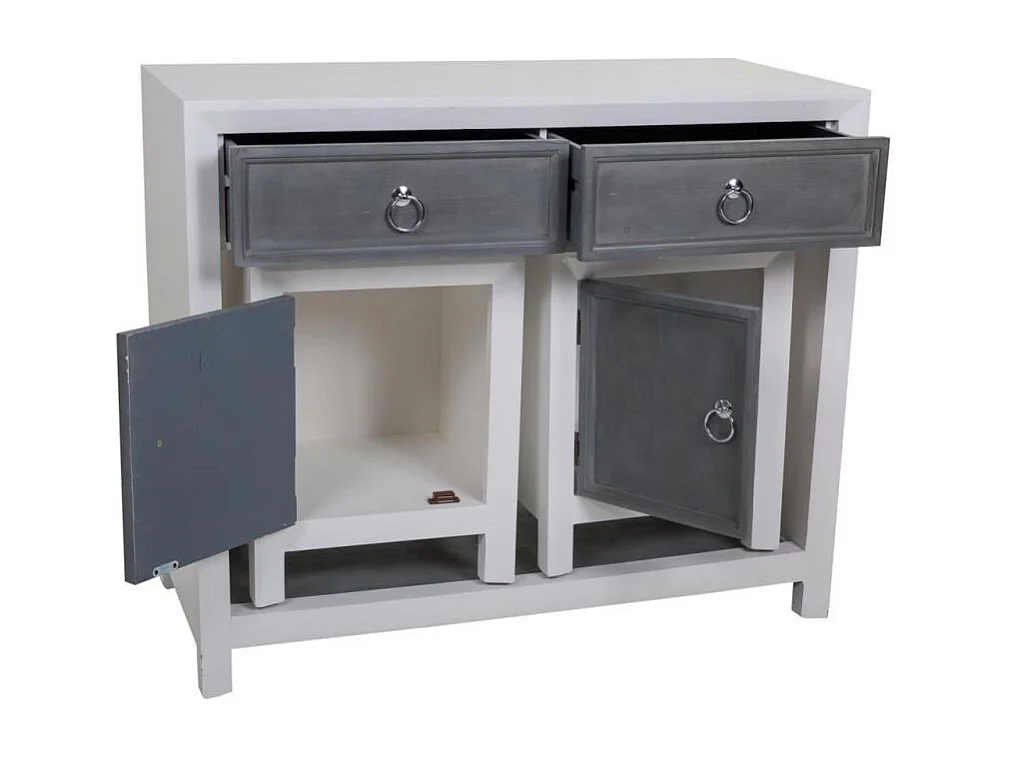 Tavolo da ingresso e due sgabelli in legno, laccati bianco e grigio, set da 3 pezzi