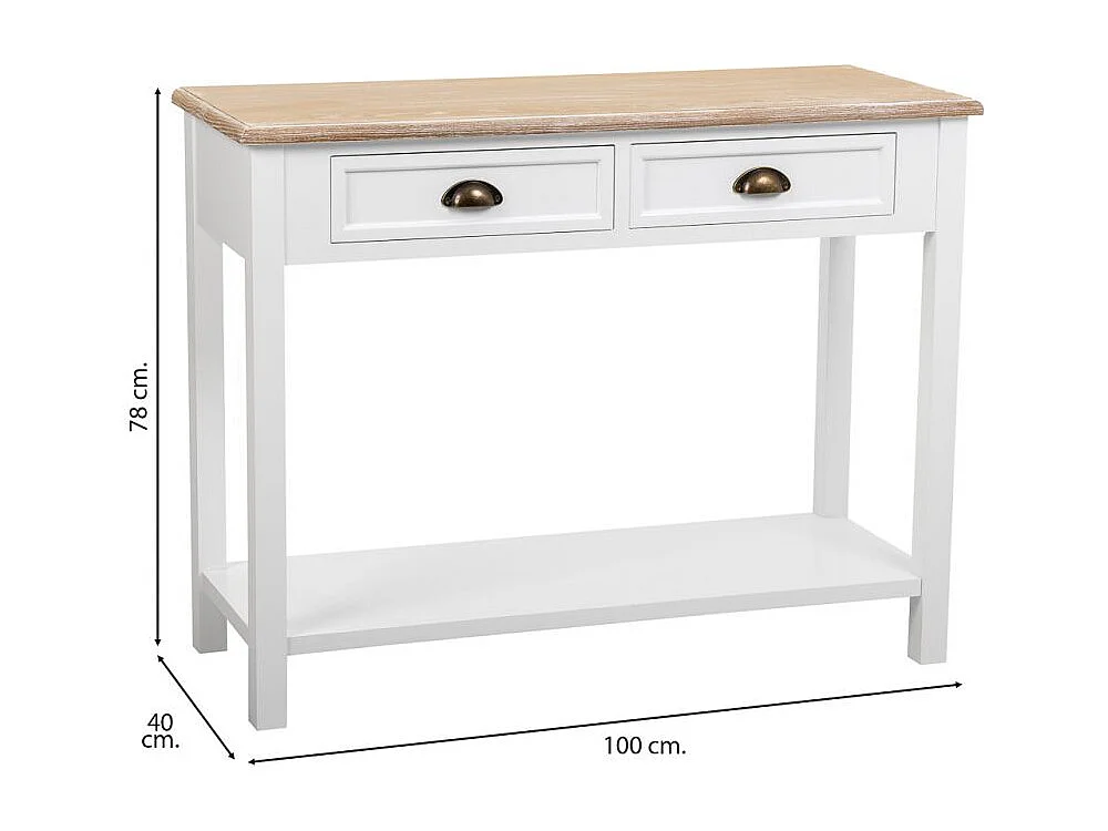 Móvel de madeira para corredor com 2 gavetas e 1 prateleira, branco