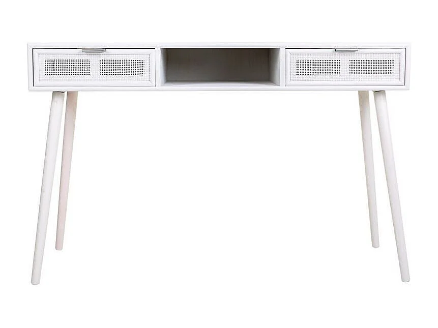 Corredor com treliça de madeira e branca