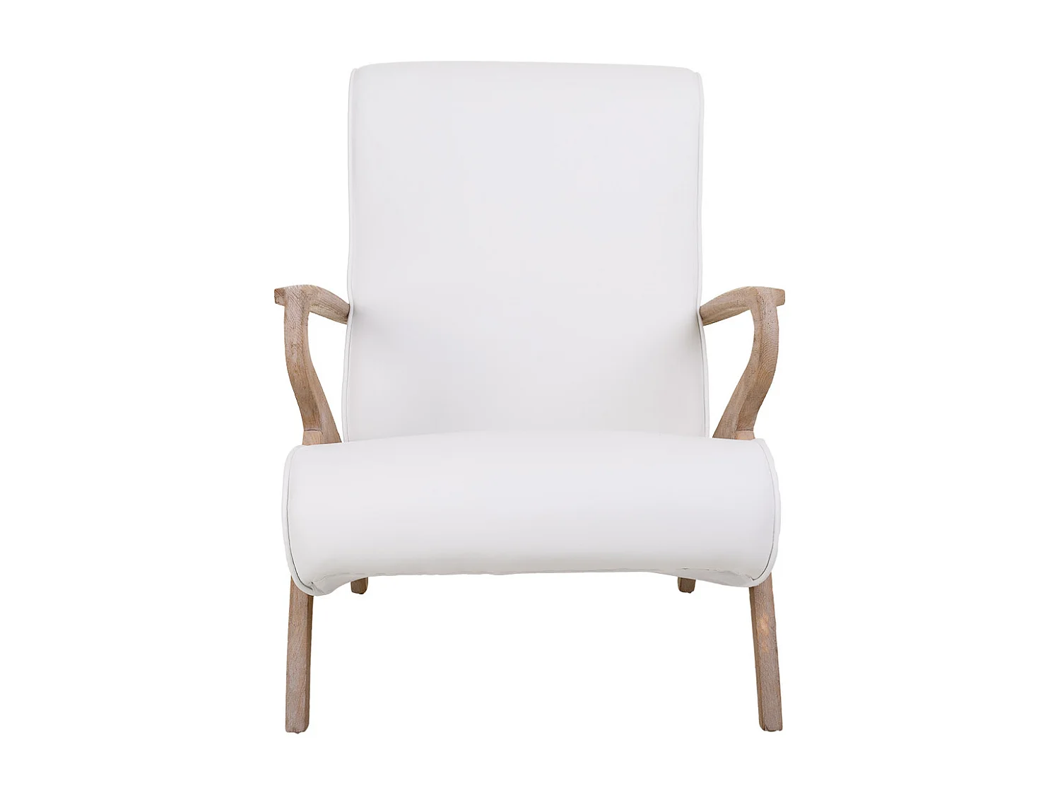Fauteuil en bois tapissé similicuir blanc 57x55x33/85h