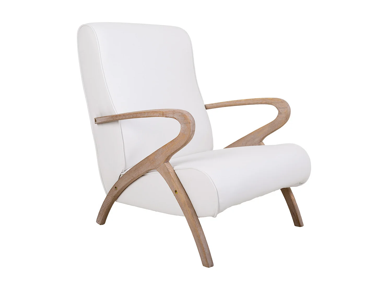 Fauteuil en bois tapissé similicuir blanc 57x55x33/85h