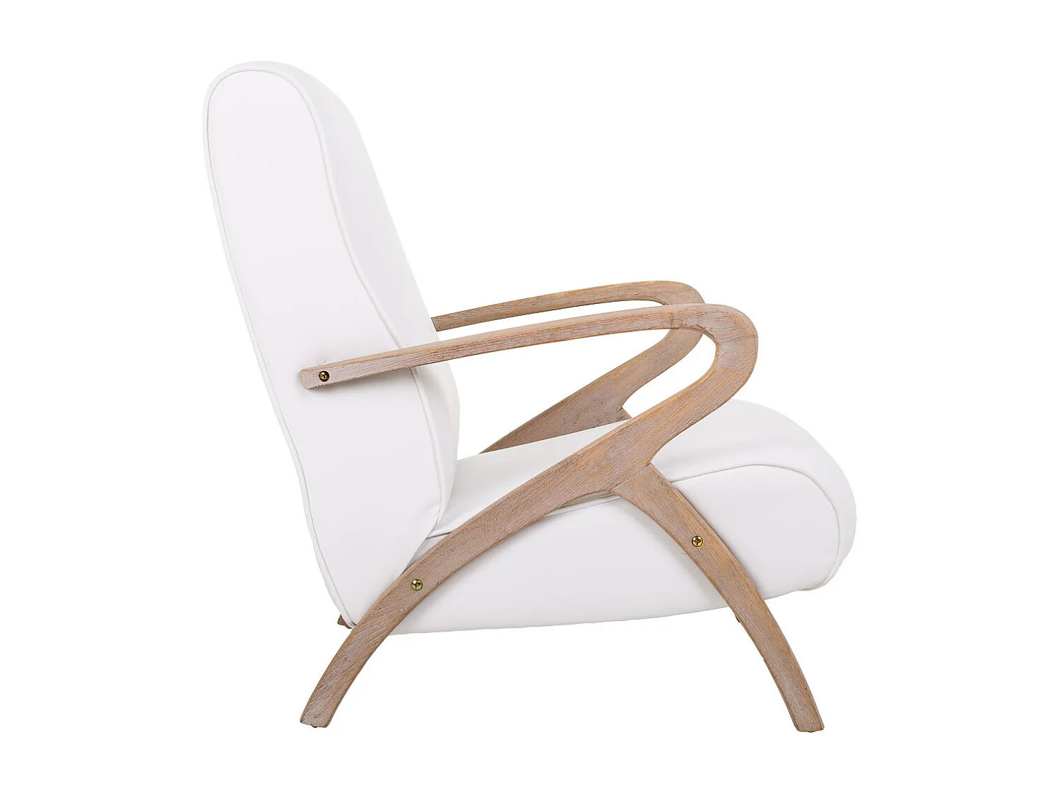 Fauteuil en bois tapissé similicuir blanc 57x55x33/85h