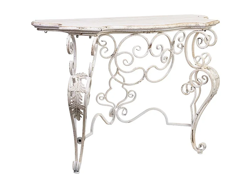 Corredor em madeira e metal com acabamento branco envelhecido.