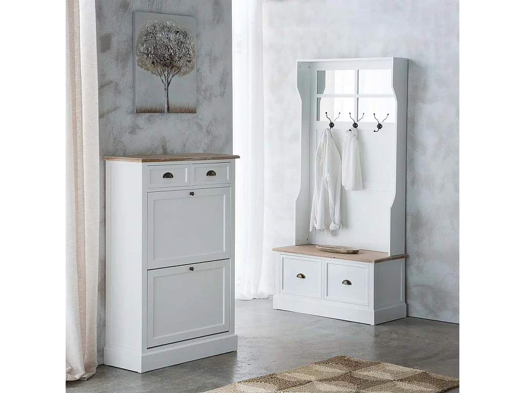 Flurschrank aus Holz mit 2 Schubladen, weiß, 92x39,5x184 cm